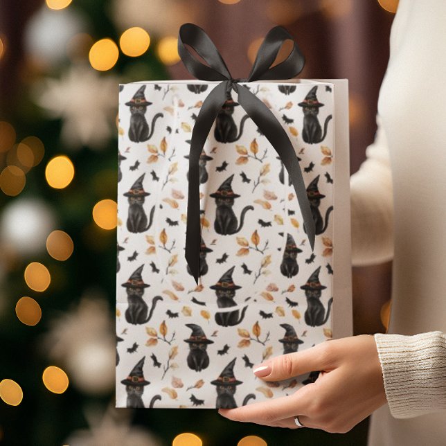 Halloween Black Cat Pattern - Witchy Cat  Medium Gift Bag (Creator Uploaded)