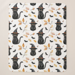 Halloween Black Cat Pattern - Witchy Cat Sherpa Blanket