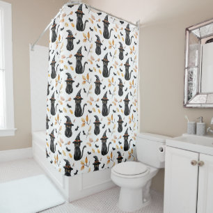 Halloween Black Cat Pattern - Witchy Cat Shower Curtain