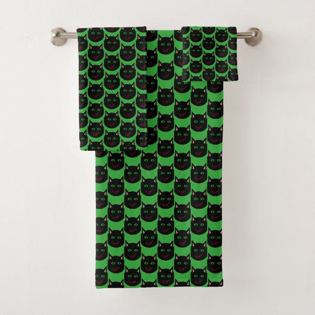 Halloween Black Cat Patterned Towels (Insitu)