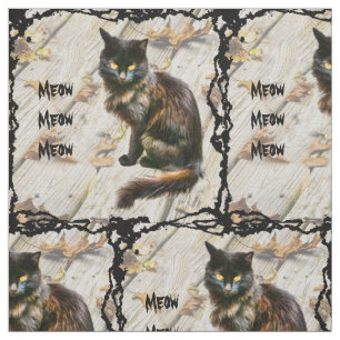 Halloween Black Cat Pet Photo Autumn Leaves Fabric