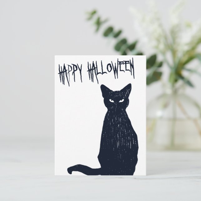 Halloween Black Cat Postcard Silhouette (Standing Front)