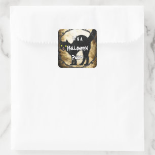 HALLOWEEN Black Cat Printed Faux Burnt Parchment Square Sticker