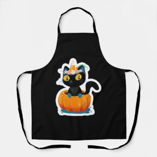 Halloween black cat pumpkin apron