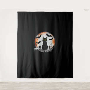 Halloween Black Cat Pumpkin Bat Moon Cemetery Scar Tapestry