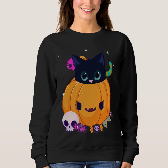 Halloween Black Cat Pumpkin Candy For Kids Girls Sweatshirt (Front)