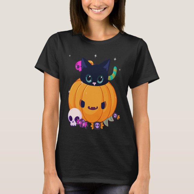 Halloween Black Cat Pumpkin Candy For Kids Girls T-Shirt (Front)