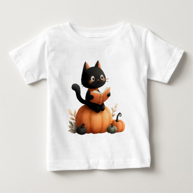 Halloween Black Cat Pumpkin Design Baby T-Shirt (Front)