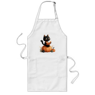 Halloween Black Cat Pumpkin Design Long Apron