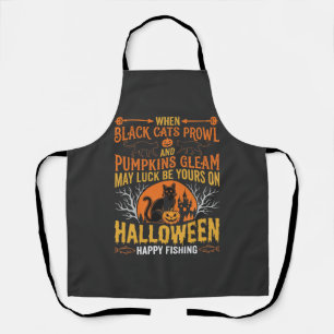 Halloween Black Cat Pumpkin Happy Fishing Design Apron