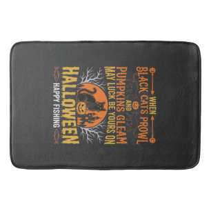 Halloween Black Cat Pumpkin Happy Fishing Design Bath Mat