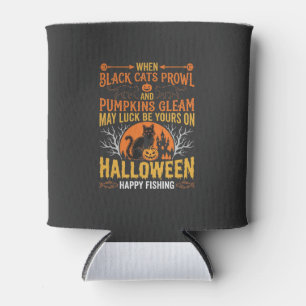 Halloween Black Cat Pumpkin Happy Fishing Design Can Cooler