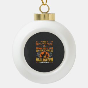 Halloween Black Cat Pumpkin Happy Fishing Design Ceramic Ball Christmas Ornament