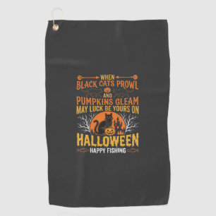 Halloween Black Cat Pumpkin Happy Fishing Design Golf Towel