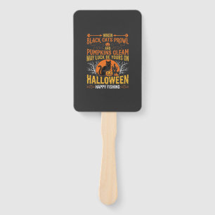 Halloween Black Cat Pumpkin Happy Fishing Design Hand Fan