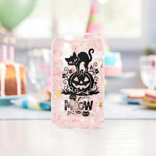 Halloween Black Cat & Pumpkin Ice Coffee Can Glass