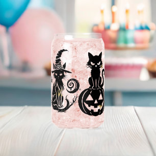 Halloween Black Cat & Pumpkin Ice Coffee Can Glass