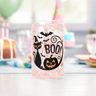 Halloween Black Cat & Pumpkin Ice Coffee Can Glass