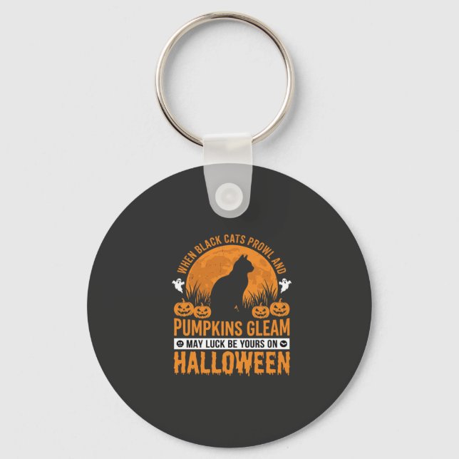 Halloween Black Cat Pumpkin Moon Design_1 Key Ring (Front)