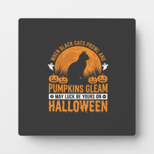 Halloween Black Cat Pumpkin Moon Design_1 Plaque