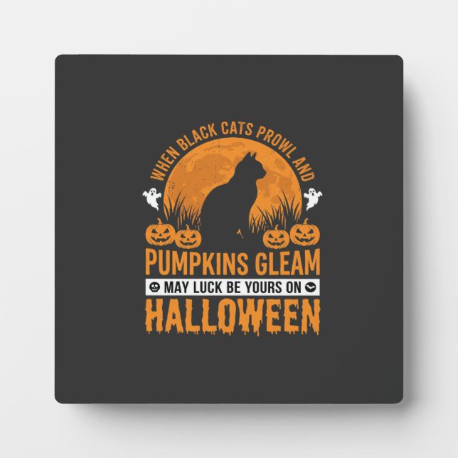 Halloween Black Cat Pumpkin Moon Design_1 Plaque (Front)