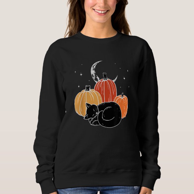 Halloween  Black Cat Pumpkin Nap Sweatshirt (Front)