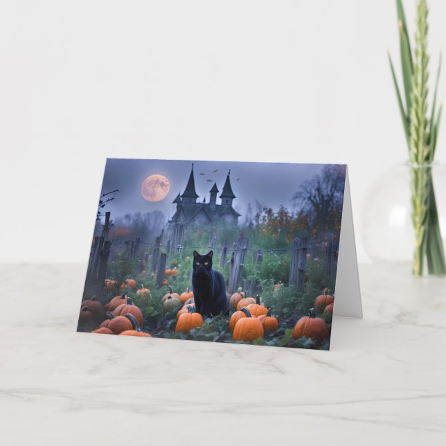 Halloween Black Cat Pumpkin Patch  Card (Front)