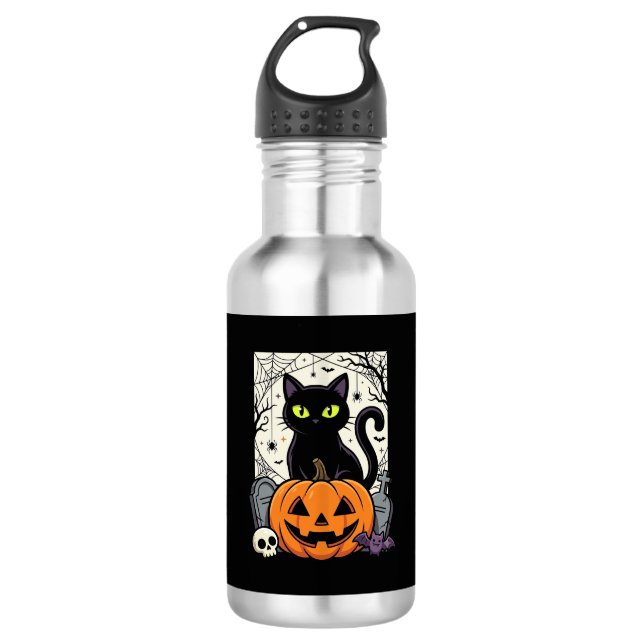 Halloween Black Cat Pumpkin Vector Design 532 Ml Water Bottle (Front)