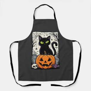Halloween Black Cat Pumpkin Vector Design Apron
