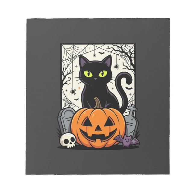 Halloween Black Cat Pumpkin Vector Design Notepad (Front)