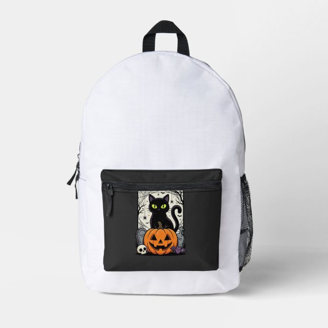 Halloween Black Cat Pumpkin Vector Design Printed Backpack (Front)