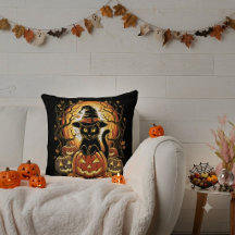 Halloween Black Cat Pumpkin Witch Cat Scary
