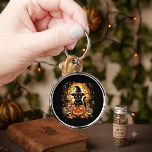 Halloween Black Cat Pumpkin Witch Cat Scary Key Ring
