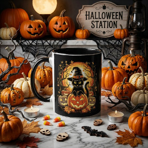 Halloween Black Cat Pumpkin Witch Cat Scary Mug