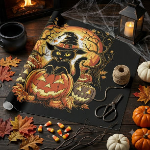 Halloween Black Cat Pumpkin Witch Cat Scary Wrapping Paper