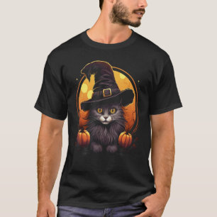 Halloween Black Cat Pumpkin Witch Hat Costume Part T-Shirt