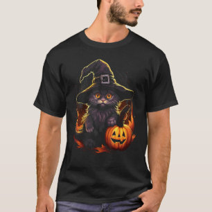Halloween Black Cat Pumpkin Witch Hat Spooky Kitte T-Shirt