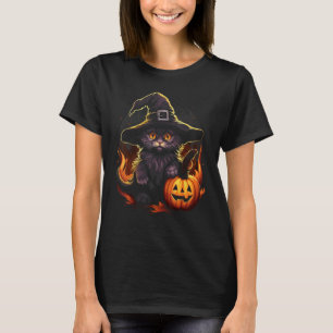Halloween Black Cat Pumpkin Witch Hat Spooky Kitte T-Shirt