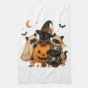 Halloween Black Cat Pumpkin Witch Tea Towel