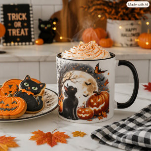 Halloween Black Cat & Pumpkins Autumn Coffee Mug