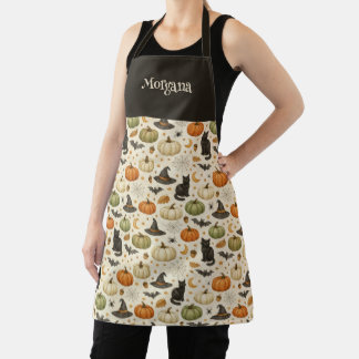 Halloween Black Cat Pumpkins Name Apron