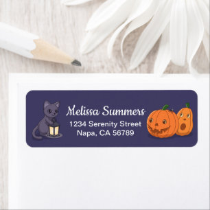 Halloween Black Cat Pumpkins Purple Return Address Return Address Label