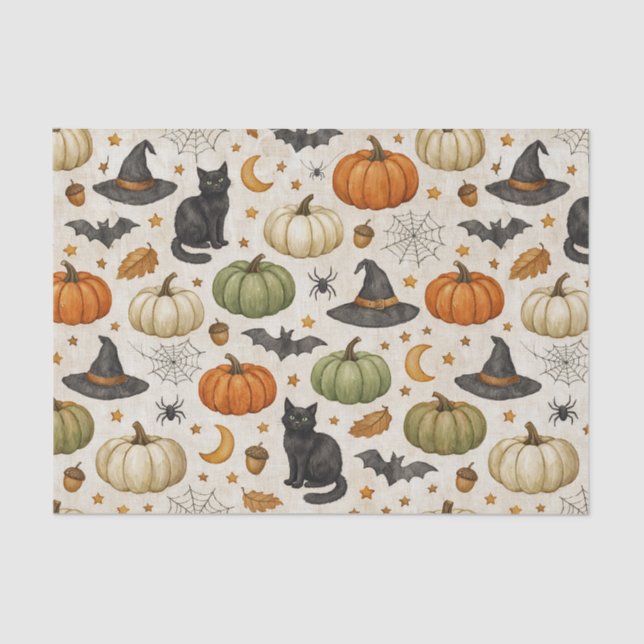 Halloween Black Cat Pumpkins Tissue Paper (Front)