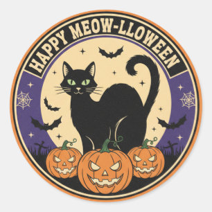 Halloween Black Cat & Pumpkins Vintage Classic Round Sticker