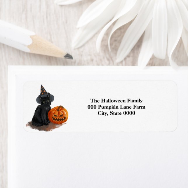 Halloween black cat return address label (Insitu)