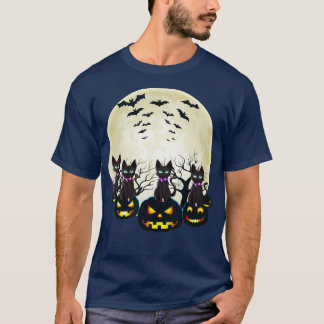 Halloween Black Cat Scary Pumpkin On the Moon Men  T-Shirt