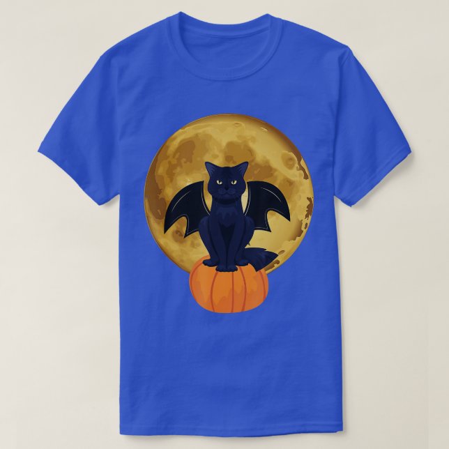 Halloween Black Cat Scary Pumpkin On the Moon Men  T-Shirt (Design Front)