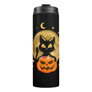 Halloween Black Cat Scary Pumpkin On the Moon Men Thermal Tumbler