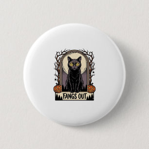 Halloween Black Cat Shirt Vintage Fangs Design_1 6 Cm Round Badge