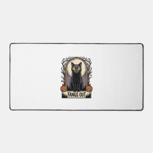 Halloween Black Cat Shirt Vintage Fangs Design_1 Desk Mat